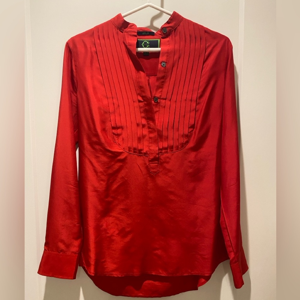 C. Wonder Red Silk Tunic Blouse, Size XS